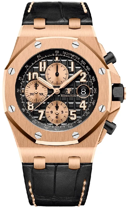 Audemars Piguet Royal Oak Offshore Selfwinding Chronograph / Rose Gold/ Black Dial/ Rose Sub-Dials/ Ceramic Bezel (Ref#26470OR.OO.A002CR.02)