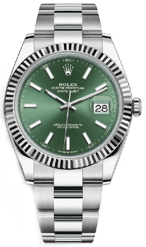 Rolex Datejust Oyster 41 mm Oystersteel Mint Green Dial Fluted Bezel OysterBracelet (Reference # 126334)