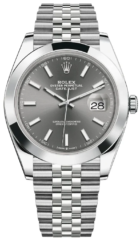 Rolex Datejust 41/ Stainless Steel/ Dark Rhodium Index Dial/ Smooth Bezel (Ref# 126300)