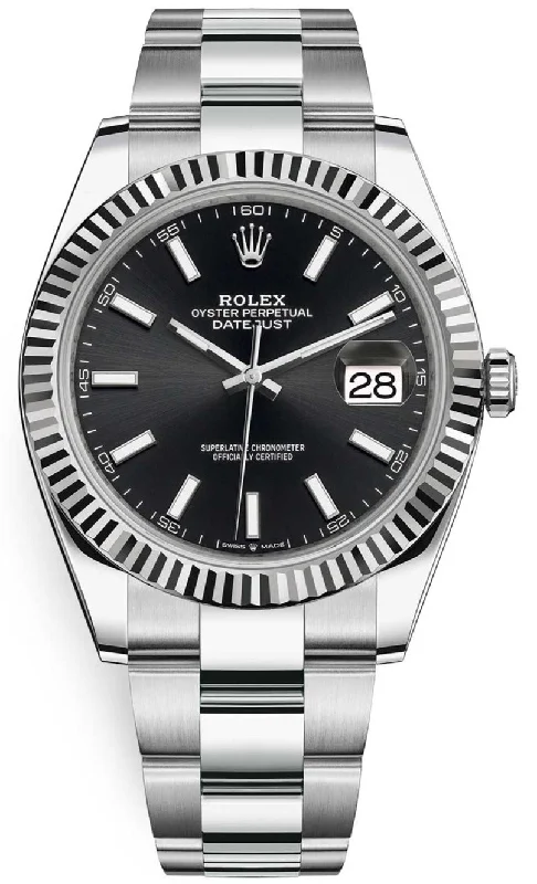 Rolex Datejust 41 Stainless Steel & White Gold - Black Index Dial - Fluted Bezel (Ref# 126334)