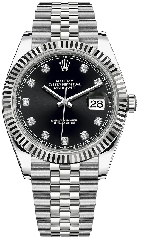 Rolex Datejust 41/ Two-Tone 18k White Gold & Steel/ Black Diamond Dial/ Fluted Bezel/ Jubilee Bracelet (Ref# 126334)