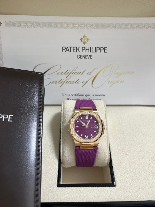 patek-philippe-nautilus-32mm-diamond-bezel-rose-gold-purple-wave-dial-7010-1r