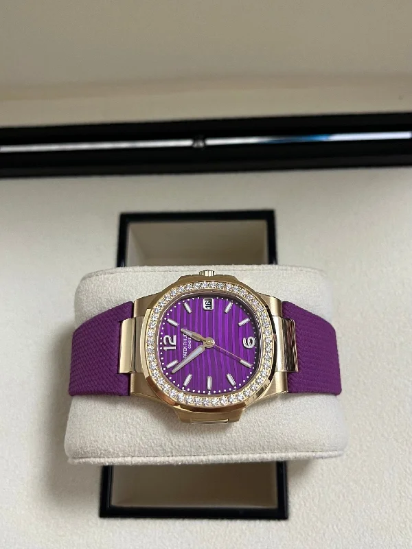 patek-philippe-nautilus-32mm-diamond-bezel-rose-gold-purple-wave-dial-7010-1r