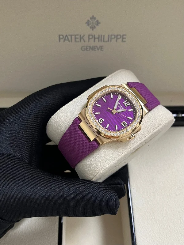 patek-philippe-nautilus-32mm-diamond-bezel-rose-gold-purple-wave-dial-7010-1r