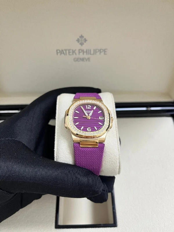 patek-philippe-nautilus-32mm-diamond-bezel-rose-gold-purple-wave-dial-7010-1r