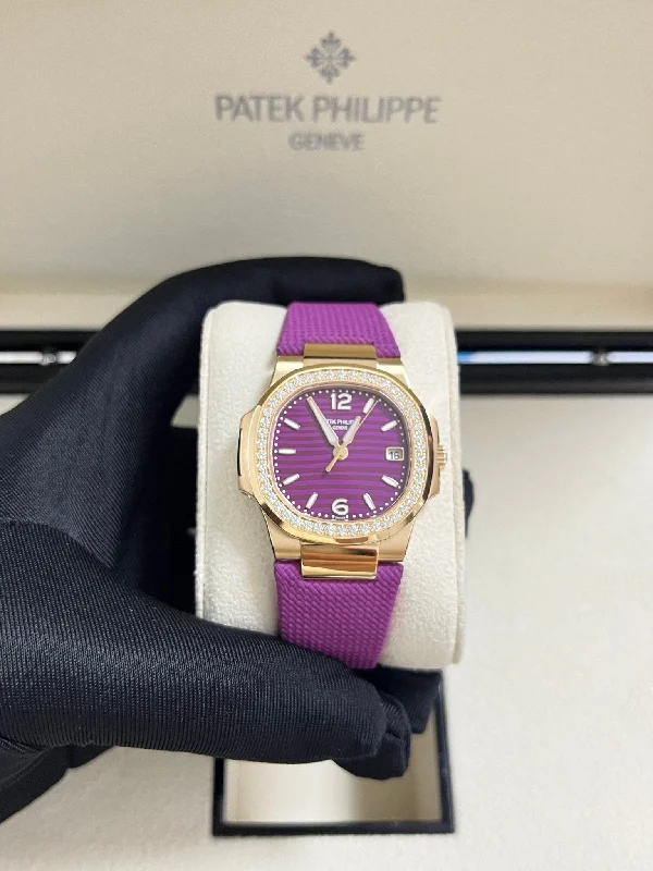 patek-philippe-nautilus-32mm-diamond-bezel-rose-gold-purple-wave-dial-7010-1r