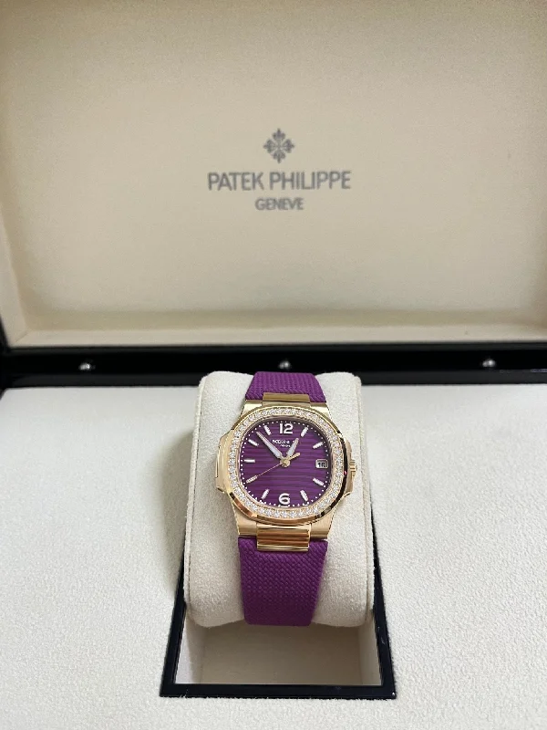 patek-philippe-nautilus-32mm-diamond-bezel-rose-gold-purple-wave-dial-7010-1r