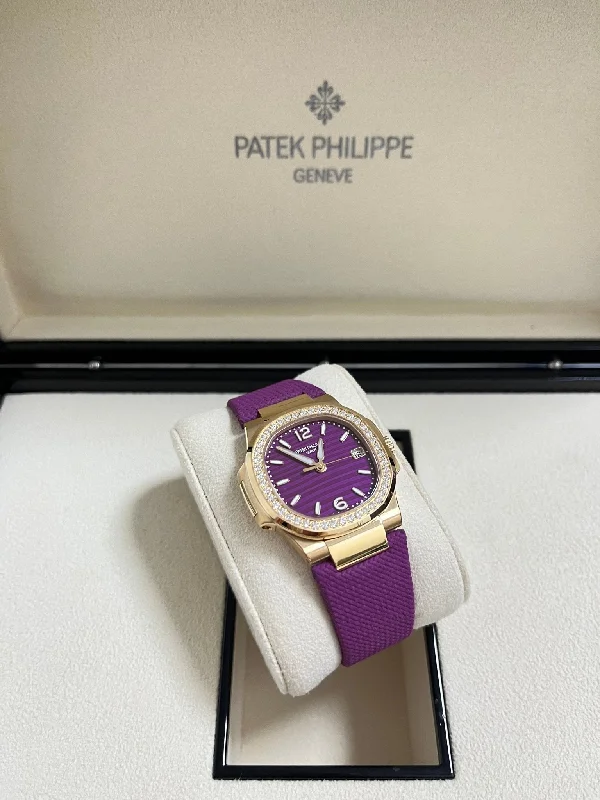 patek-philippe-nautilus-32mm-diamond-bezel-rose-gold-purple-wave-dial-7010-1r