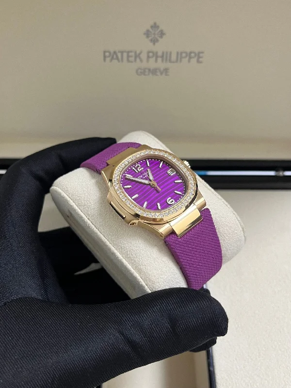 patek-philippe-nautilus-32mm-diamond-bezel-rose-gold-purple-wave-dial-7010-1r