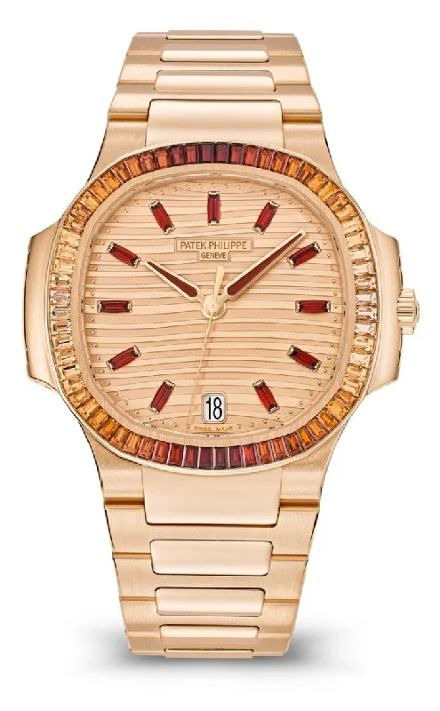 Patek Philippe Nautilus Automatic Rose Gold Baguette Cognac Bezel 7118/1300R-001