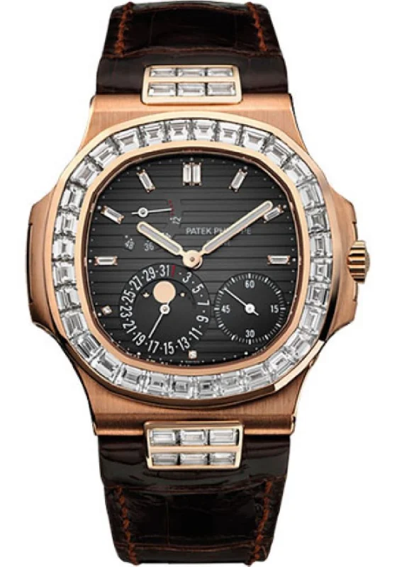 Patek Philippe Nautilus Rose Gold Diamond Bezel & Moon Phase Brown Dial 5724R 001