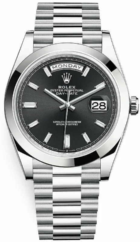 Rolex 950 Platinum Day-Date 40 Watch - Smooth Bezel - Black Index Dial - President Bracelet (Ref # 228206)