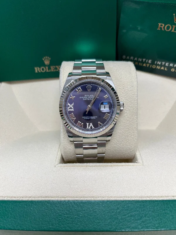 rolex-datejust-36-fluted-bezel-aubergine-purple-diamond-roman-vi-and-ix-dial-oyster-bracelet-ref-126234