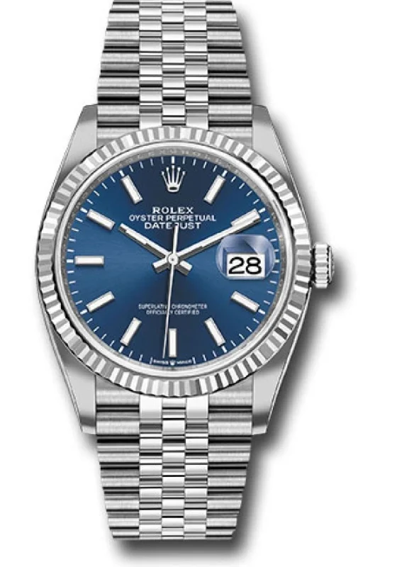 Rolex Datejust 36 Fluted Bezel Blue Index Dial Jubilee Bracelet 126234