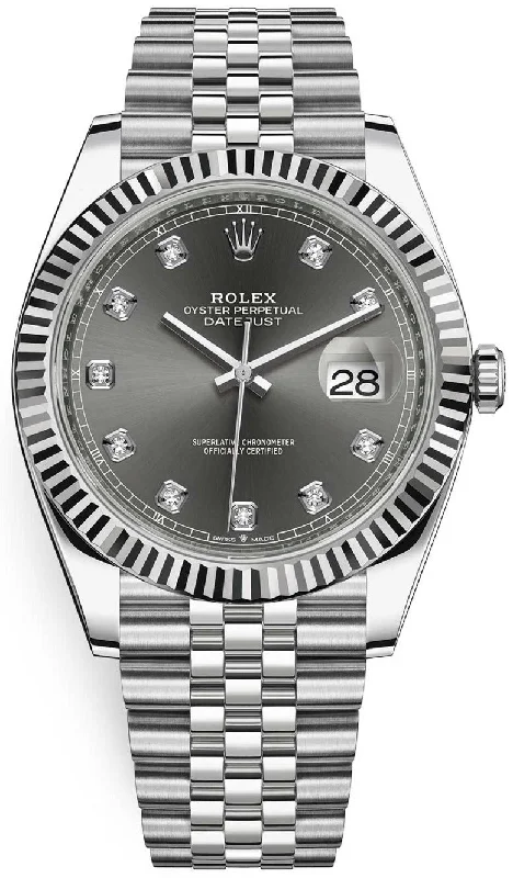 Rolex Datejust 41-18K White Gold & Steel - Dark Rhodium Diamond Dial - Jubilee (Ref # 126334)