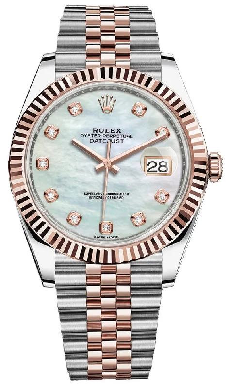 Rolex Datejust 41 Two-Tone Stainless Steel and Rose Gold/ ""Mother of Pearl"" Diamond Dial/ Fluted Bezel/ Jubilee Bracelet (Ref#126331)