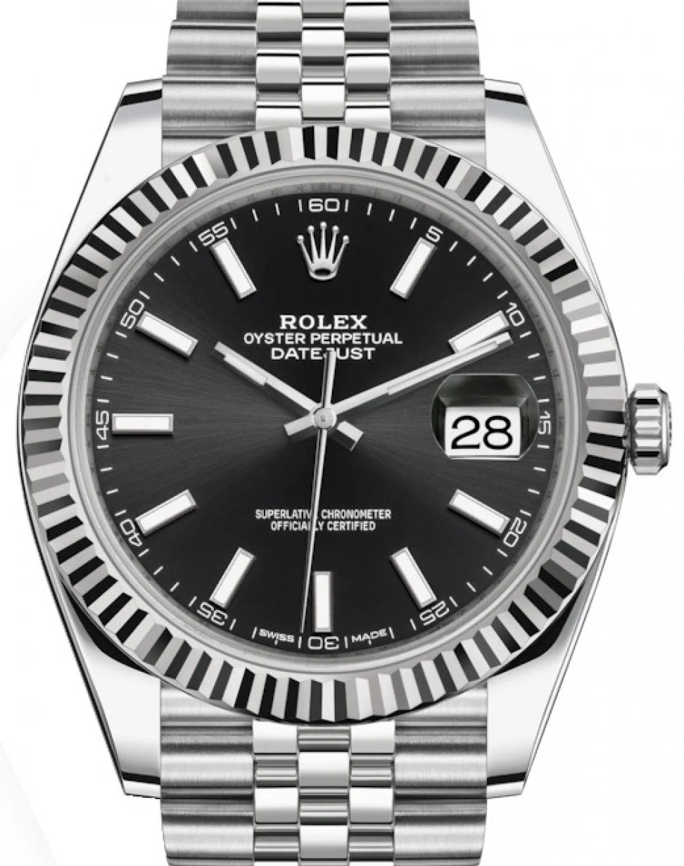 Rolex Datejust 41 Stainless Steel & White Gold - Black Index Dial - Fluted Bezel Jubilee Bracelet (Ref# 126334)