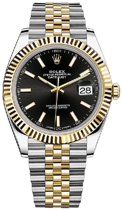 Rolex Datejust 41 Steel and Yellow Gold Fluted Bezel Black Index Dial Jubilee Bracelet 126333