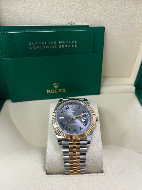 rolex-datejust-41-two-tone-stainless-steel-and-rose-gold-grey-slate-roman-wimbledon-fluted-bezel-jubilee-bracelet-ref-126331