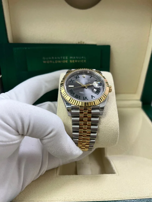 rolex-datejust-41-two-tone-stainless-steel-and-rose-gold-grey-slate-roman-wimbledon-fluted-bezel-jubilee-bracelet-ref-126331