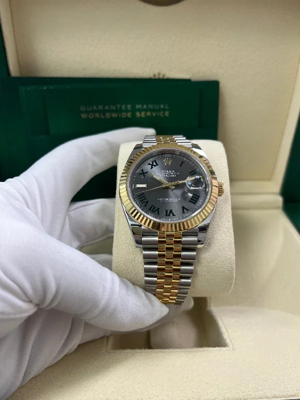 rolex-datejust-41-two-tone-stainless-steel-and-rose-gold-grey-slate-roman-wimbledon-fluted-bezel-jubilee-bracelet-ref-126331