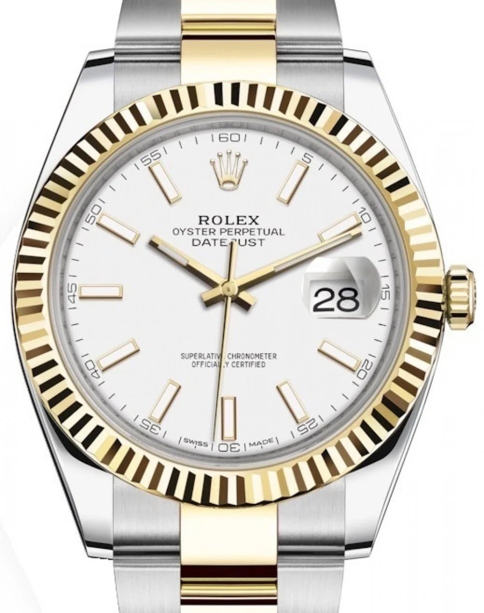 Rolex Datejust 41 Yellow Gold & Steel Fluted Bezel White Index Dial Oyster (Ref # 126333)