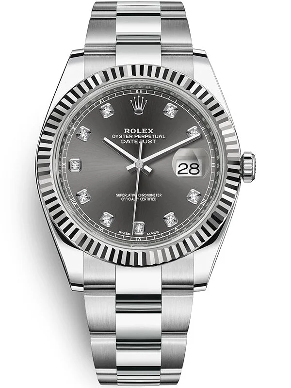 Rolex Datejust41 18k White Gold & Steel/ Dark Rhodium Diamond Dial Oyster (Reference # 126334)