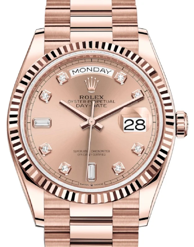 Rolex Day-Date 36 Everose Gold Day-Date 36 Watch - Fluted Bezel - RosÃ© Diamond Dial - President 128235