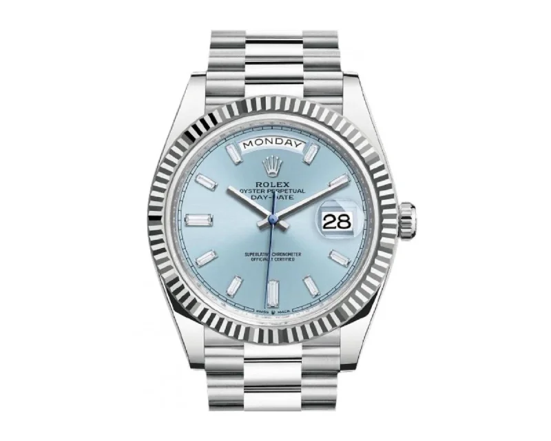 Rolex Day-Date 40 Platinum Day-Date 40 Watch - Fluted Bezel - Ice Blue Baguette Dial 228236