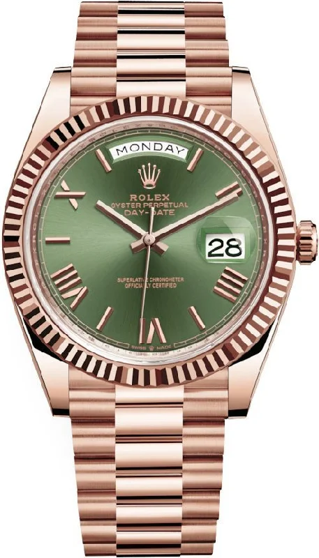 Rolex Day-Date 40 Rose Gold Green Roman Dial - Fluted Bezel (Ref#228235)