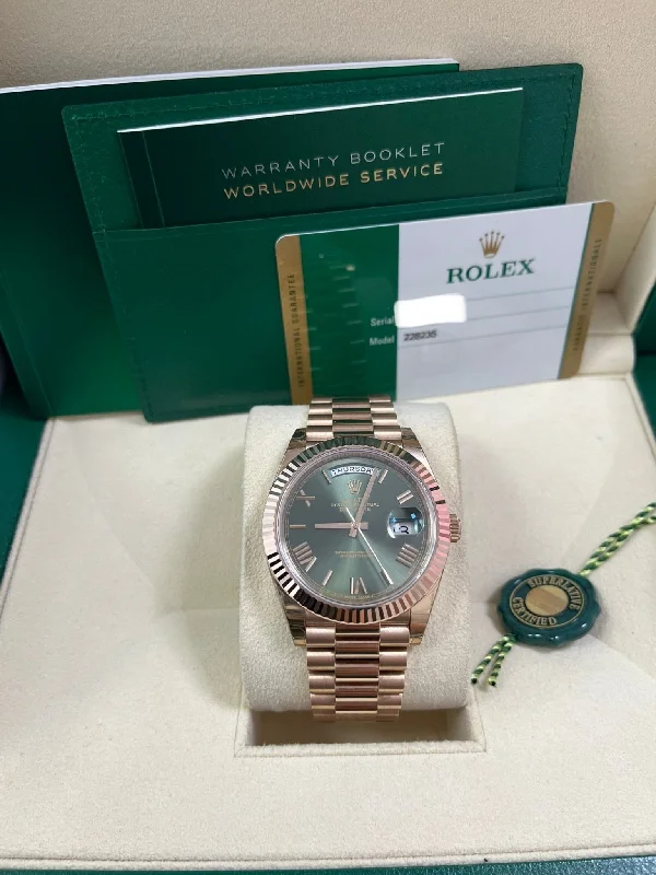 rolex-day-date-40-rose-gold-green-roman-dial-fluted-bezel-ref-228235-copy