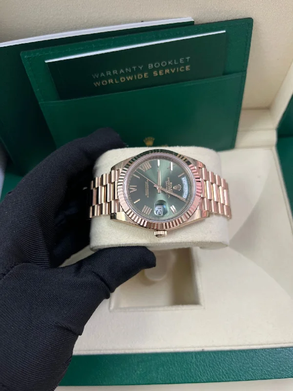 rolex-day-date-40-rose-gold-green-roman-dial-fluted-bezel-ref-228235-copy