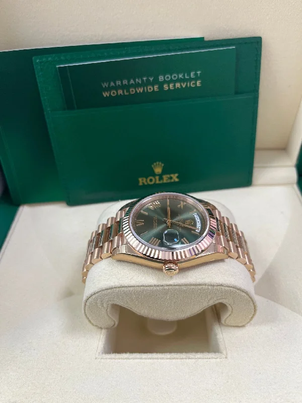 rolex-day-date-40-rose-gold-green-roman-dial-fluted-bezel-ref-228235-copy