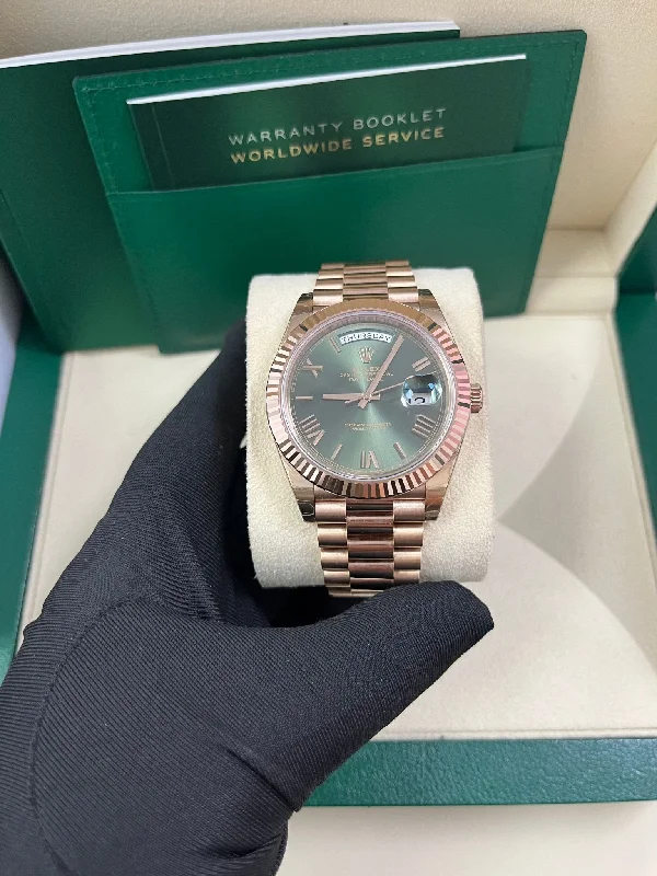 rolex-day-date-40-rose-gold-green-roman-dial-fluted-bezel-ref-228235-copy