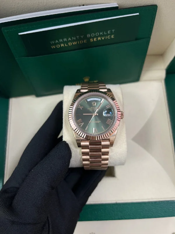 rolex-day-date-40-rose-gold-green-roman-dial-fluted-bezel-ref-228235-copy