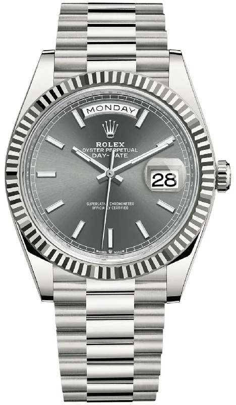 Rolex Day-Date 40 White Gold - Slate Dial - Fluted Bezel - President Bracelet (Ref: 228239)