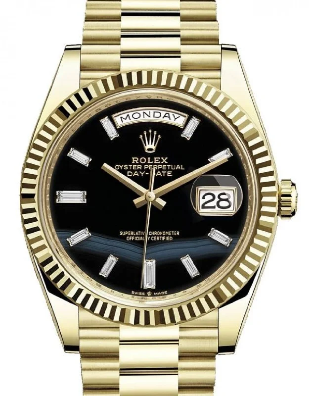 Rolex Day-Date 40 Yellow Gold Day-Date 40 Watch - Fluted Bezel - Onyx Dial - President Bracelet 228238