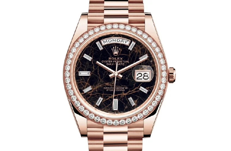 Rolex Day-date 40MM Everose Gold Eisenkiesel Diamond-set bezel and a President bracelet (Ref# 228345RBR)