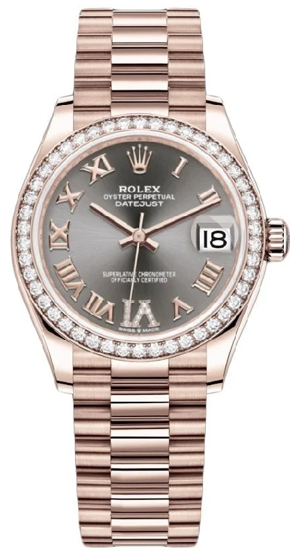 Rolex Everose Gold Datejust 31 Watch - Diamond Bezel - Rhodium Diamond Six Dial - President Bracelet  (Reference # 278285RBR)