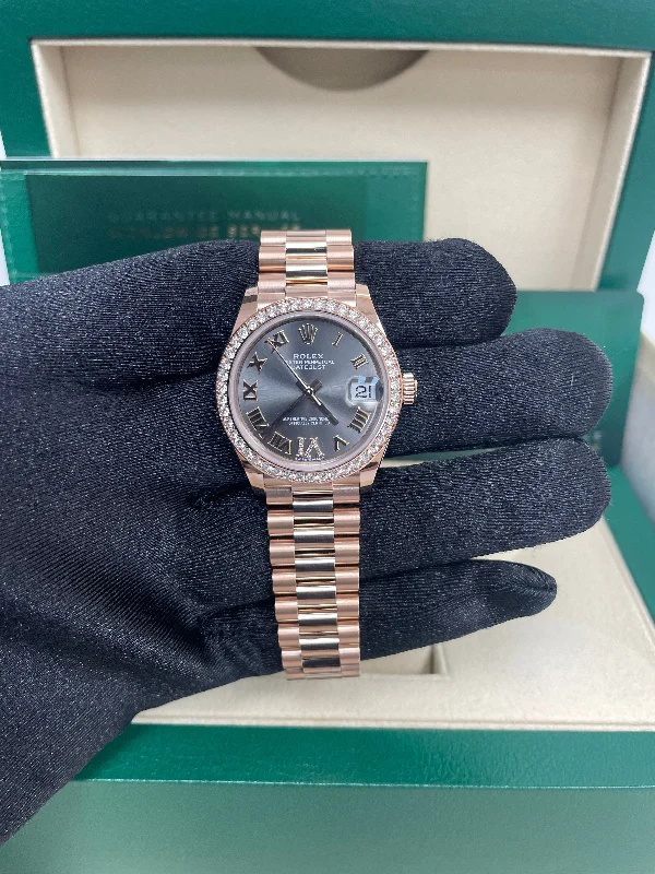 rolex-everose-gold-datejust-31-watch-diamond-bezel-rhodium-diamond-six-dial-president-bracelet-reference-278285rbr