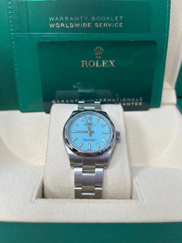 rolex-oyster-perpetual-31-domed-bezel-turquoise-blue-index-dial-oyster-bracelet-277200