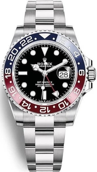 Rolex Steel GMT-Master II 40 Watch - Blue And Red Pepsi Bezel - Black Dial - Oyster Bracelet (Ref# 126710BLRO)