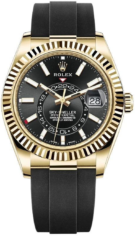 Rolex Yellow Gold Sky-Dweller Watch - Black Index Dial - Oysterflex Bracelet (Ref# 326238)