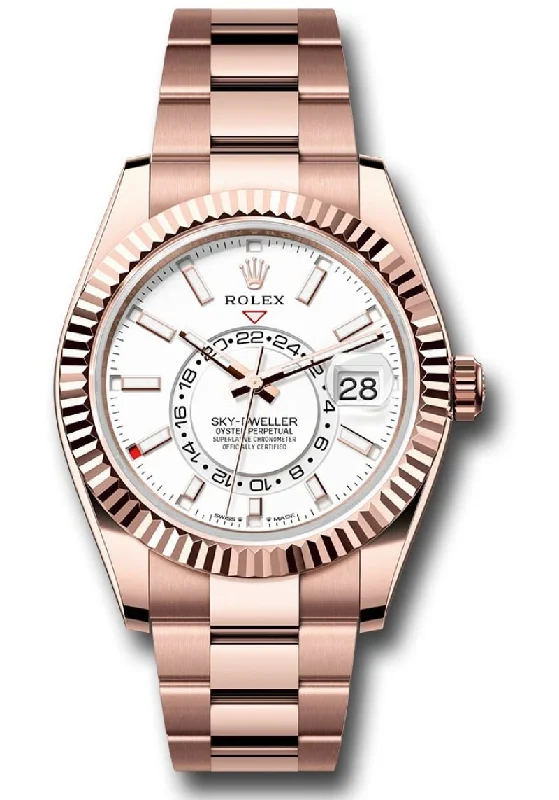 Rolex Sky-Dweller Everose Gold Fluted Bezel White Index Dial Oyster Bracelet 336935