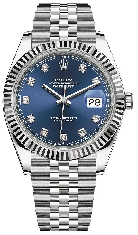 Rolex Datejust 41 Fluted Bezel Blue Diamond Dial Jubilee Bracelet 126334