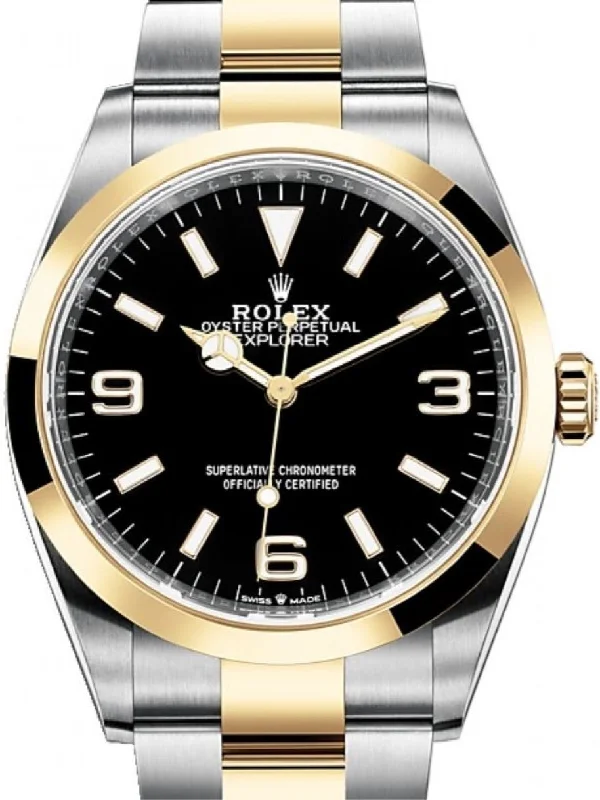 Rolex Steel and Yellow Gold Oyster Perpetual Explorer - Black Dial - Oyster Bracelet