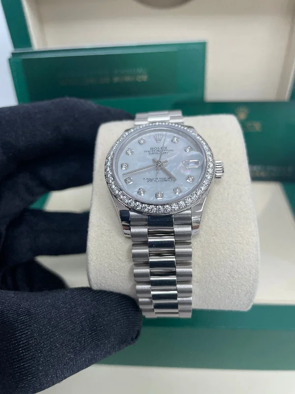 rolex-white-gold-datejust-31-watch-diamond-bezel-mother-of-pearl-diamond-dial-president-bracelet-reference-278289rbr