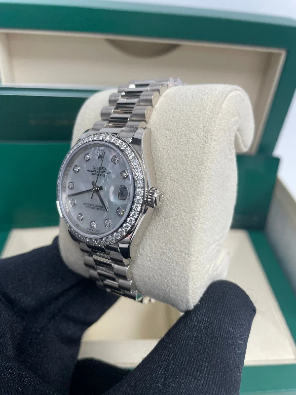 rolex-white-gold-datejust-31-watch-diamond-bezel-mother-of-pearl-diamond-dial-president-bracelet-reference-278289rbr