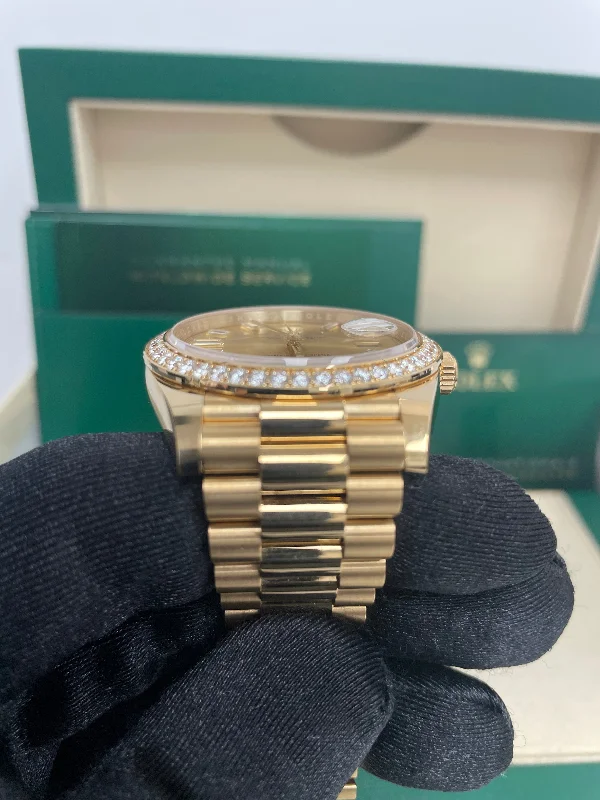 rolex-yellow-gold-day-date-40-watch-yellow-gold-bezel-champagne-baguette-diamond-dial-president-bracelet-ref-228348rbr-chbdp-pre-owned