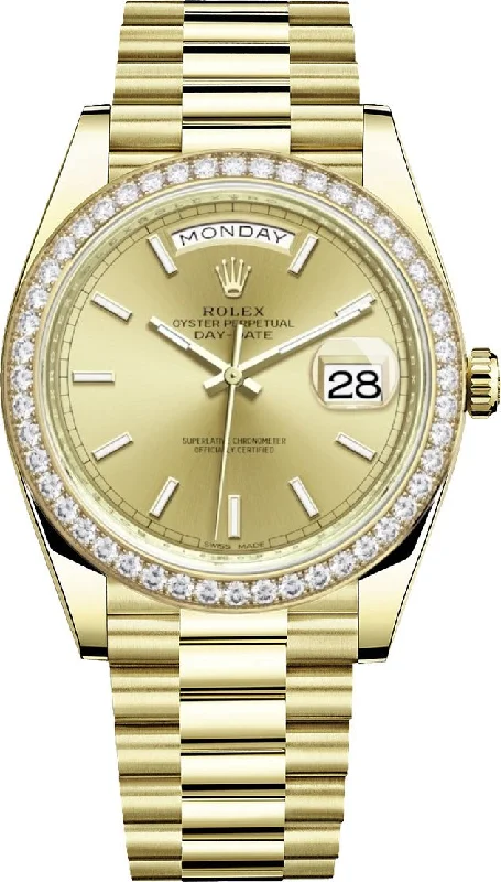 Rolex Yellow Gold Day-Date 40 Watch - Yellow Gold Bezel - Champagne Index Dial - President Bracelet ( Ref# 228348RBR)